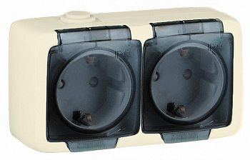Hegel Альфа IP44 наруж Слоновая кость РА16-251-01 Розетка с/з двойная, брызгозащищенная