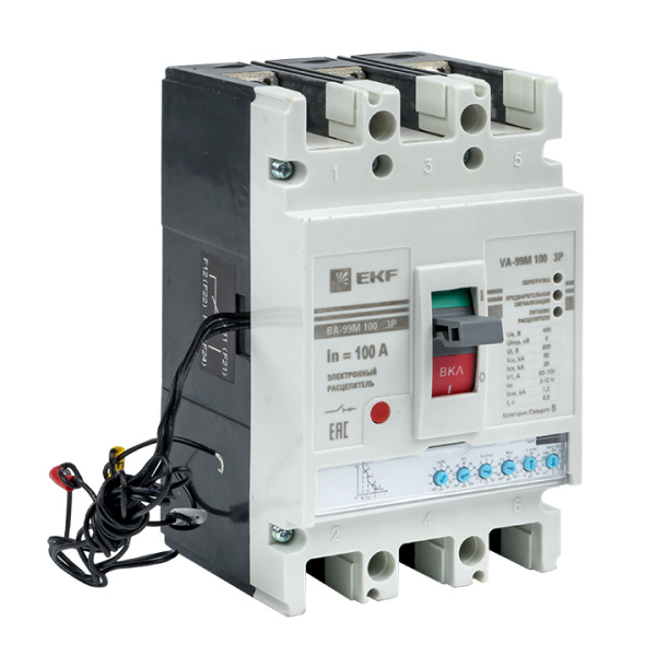 EKF PROxima ВА-99М 100/100А 3P 50кА с эл. расцепителем, доп. контактом, расширителями выводов mccb99-100-100me-ax-ocp