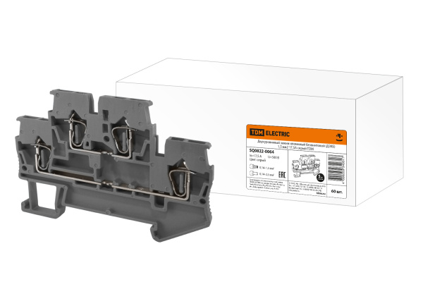 TDM Двухуровневый зажим клеммный безвинтовой (ДЗКБ) 1,5 мм2 17,5А серый SQ0822-0064