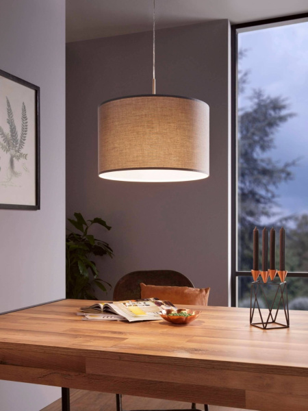 Купить Eglo Подвес PASTERI, 1х60W (E27), Ø380, никель матовый/текстиль, серый 31573