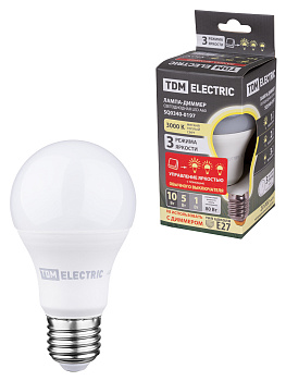 TDM Лампа светодиодная А60 - 10 Вт-230 В -3000 К–E27 "Лампа-ДИММЕР" SQ0340-0197