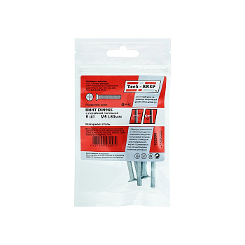 Tech-Krep Винт DIN965 с потайной головкой оцинк. М5х60 (6 шт) - пакет 102998