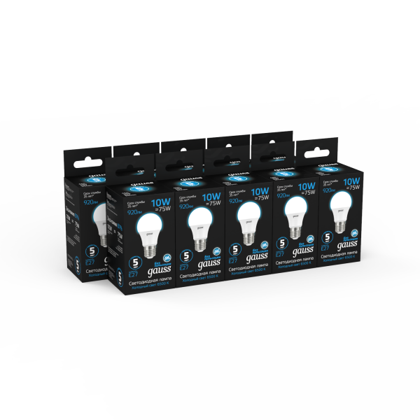 Купить Gauss Лампа A60 10W 920lm 6500K E27 LED 1/10/50 102502310