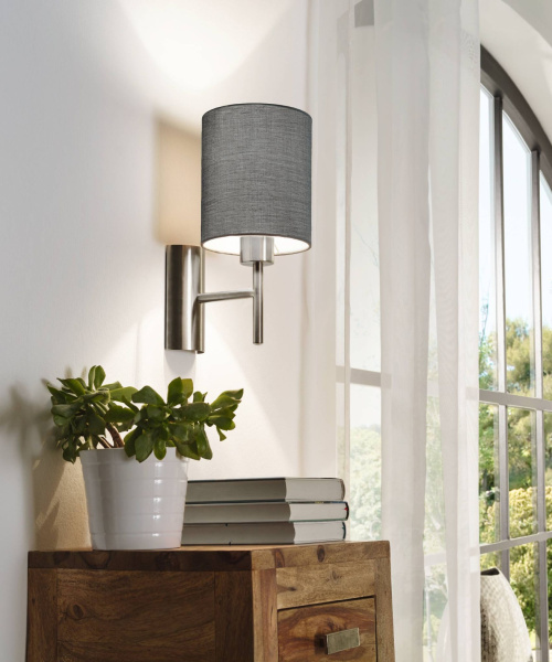 Купить Eglo Бра PASTERI, 1х60W (E27), L145, H305, A195, никель мат./текстиль, серый 94926