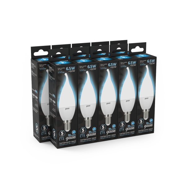 Купить Gauss Лампа Свеча на ветру 6.5W 550lm 4100K E14 LED 104101207