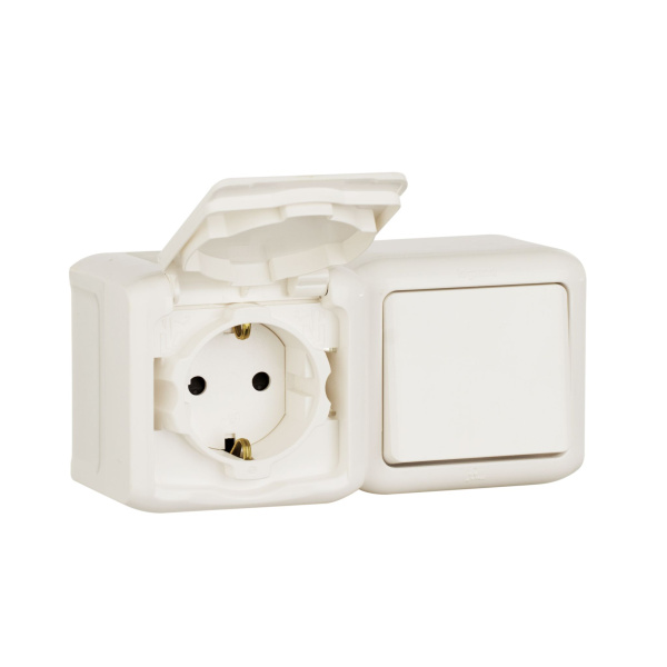 Купить Legrand Quteo Белый Блок Выключатель 1-кл+роз с/з с шт IP44 782318