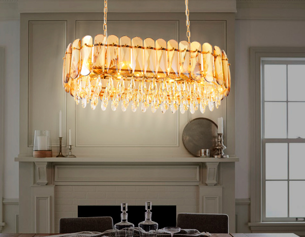 Купить Ambrella Подвесная люстра TR5074/8 GD/TI/CL золото/янтарь/прозрачный E14/8 max 40W 800*360*950