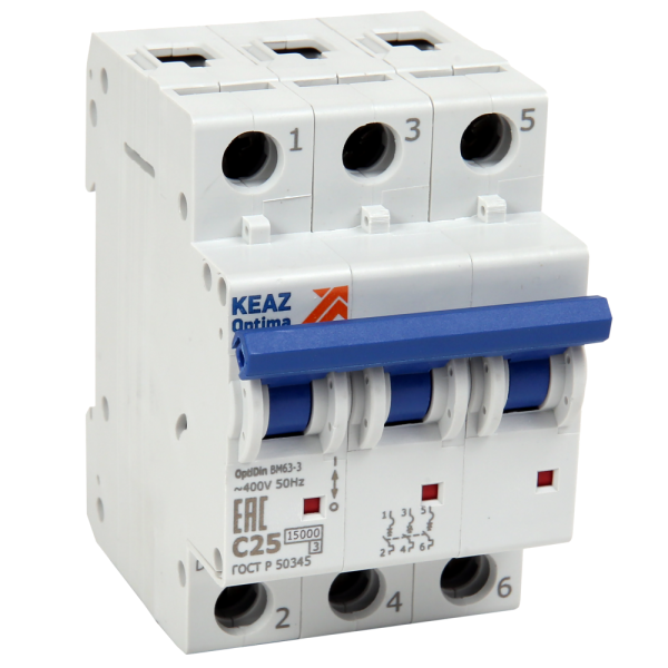 КЭАЗ Выключатель автоматический модульный OptiDin ВМ63-3D1-15-УХЛ3 341963