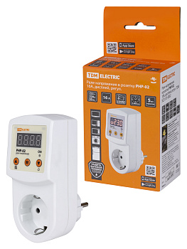 TDM Реле напряжения в розетку РНР-02, 16А, дисплей, регул., SQ1513-0002