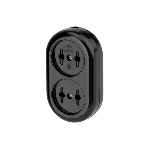 Колодка 2 гнезда карболитовая б/з 16 А, черная Rexant 11-8981