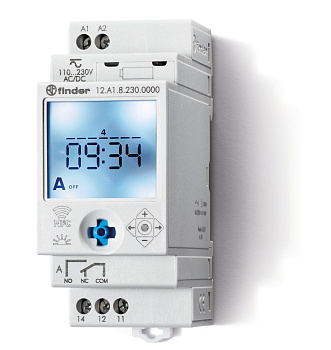 Finder Реле времени цифровое недельное ASTRO; монтаж на рейку 35мм; 1СO 16A; питание 110…230B AC/DC; NFC; ширина 35мм; степень защиты IP20 12A182300000