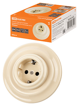 TDM Розетка скрытой установки фарфоровая 2П+З 16А 250В сл. кость «Болонь» SQ1820-0322