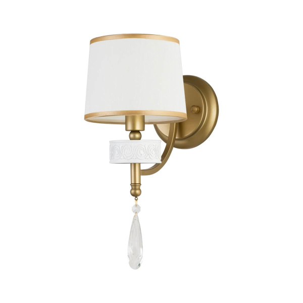 Купить Favourite Classic настенный светильник каркас светло-золотого и перламутрово-белого цвета, абажур из белой ткани с золотой тесьмой, декоративные элеме 2706-1W