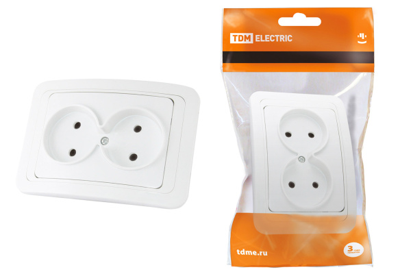 TDM Розетка двойная 2П 10А белая "Валдай" SQ1804-0009