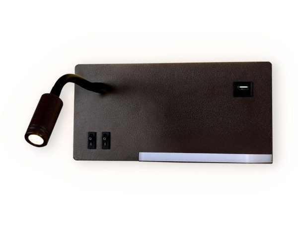 Купить Ambrella Настенный светодиодный светильник с полкой, выключателем и USB портом FW293 CF/BK кофе/черный LED 4200K 5W+3W 260*150*110