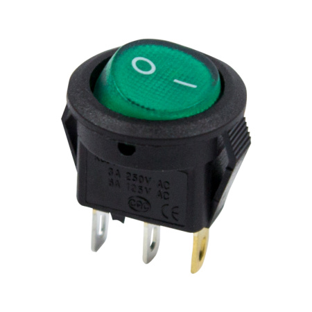 Выключатель клавишный круглый 250V 3А (3с) ON-OFF зеленый с подсветкой Micro Rexant 36-2533