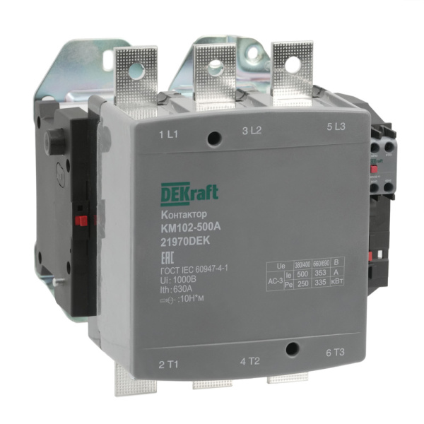 Dekraft Контактор 500А 220В_АС АС3_ АС4 1НО+1НЗ КМ-102