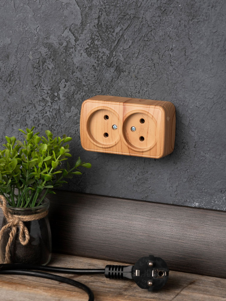 Купить EKF Basic Минск Светлое дерево Розетка 2-ая, б/з, 10А, ОП