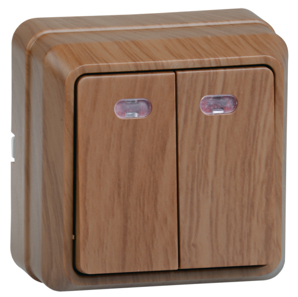 Купить IEK OKTAVA ВС20-2-1-ОД Выключатель 2кл с инд. 10А (дуб)