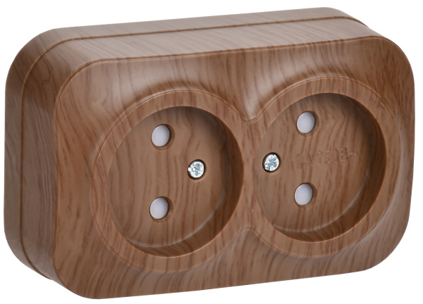 IEK GLORY РСш22-2-ХД Розет. 2-ая без з/к с з/ш о/у 10А GLORY дуб