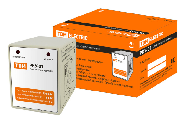 TDM Реле контроля уровня РКУ-01-1нас/1рез/2ур/3датч-230В-8Ц (без датчиков) SQ1507-0002