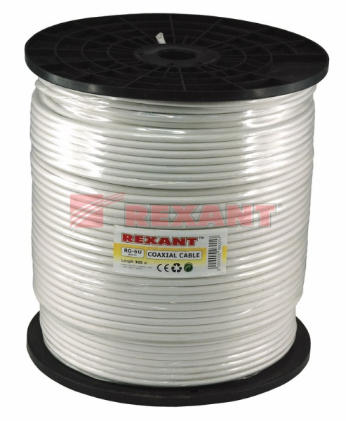 Купить Кабель RG-6U, (64%), 75 Ом, 305м., белый Rexant 01-2203