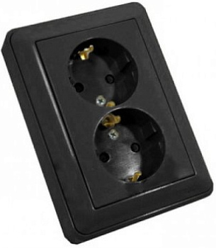 SE Wessen 59 Черный бархат Розетка 2-ая с/з с защитными шторками (в сборе, с рамкой) RS16-255-68