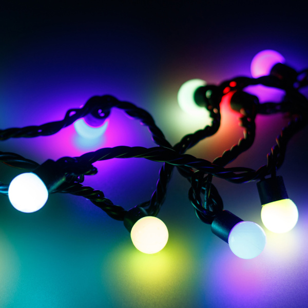 Arlight Светодиодная гирлянда ARD-BALL-PRO-D17.5-10000-BLACK-100LED RGB (230V, 7W) (Ardecoled, IP65) 025586