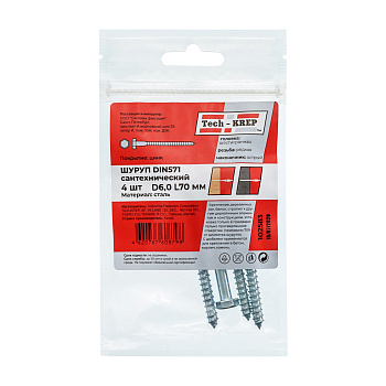 Tech-Krep Болт DIN 571 сантехнический оцинк 6х70 (4 шт) - пакет 102583