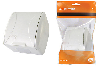 TDM Розетка 2П+З открытой установки IP54 16А с крышкой белая "Селигер" SQ1818-0013