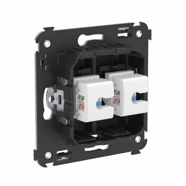 Купить DKC Компьютерная розетка RJ-45 без шторки в стену, кат.6А двойная, "Avanti", "Черный матовый"