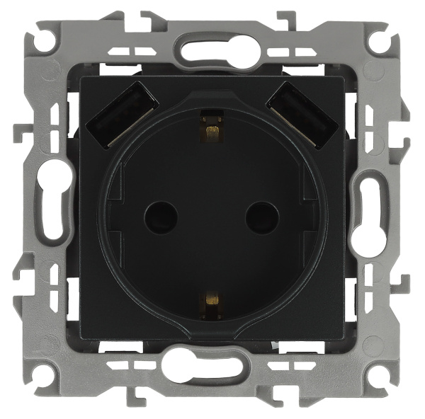 ЭРА 12-4109-05 Антрацит Розетка 2P+E 16A-250В, штор. с 2xUSB 5В-3А, 12