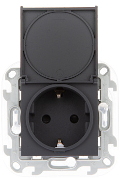 Simon 24 Графит Розетка 2К+3 IP44 с крышкой и защитными шторками Push&Go 2420448-038