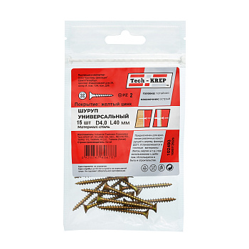 Tech-Krep Саморез ШУж 4,0х40 пот. гол. (15 шт) - пакет 102493