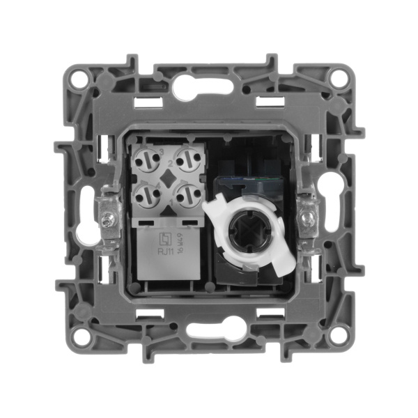 Купить Legrand Etika Антрацит Розетка тел.+ комп. (RJ11+RJ45) 5 кат. UTP 672652