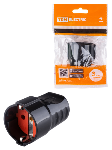 TDM Кабельная розетка рифленая 2П+З 16А 250B черная SQ1806-0212