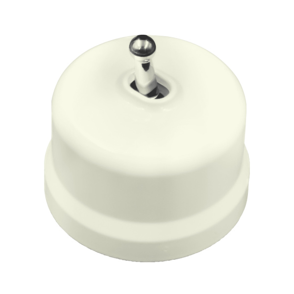 BIRONI Лизетта Пластик Слоновая кость Выключатель кнопочный 1-кл (тумблерный), ручка Серебро B1-230-211-S-PB