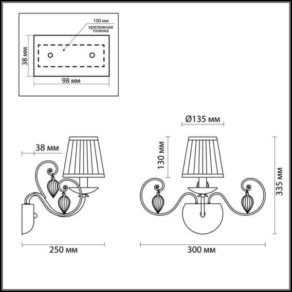 Купить Odeon Light 3921/1W ODL18 529 бронза/ткань/стекло Бра IP20 E14 40W 220V NIAGARA