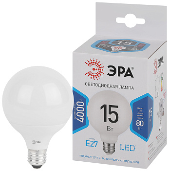 ЭРА LED G95-15W-4000K-E27 (диод, шар декор, 15Вт, нейтр, E27) (20/560)