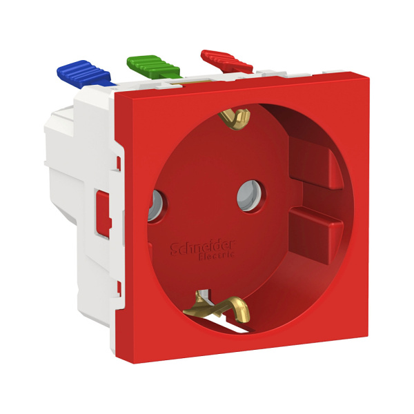 SE Unica Modular Красная Розетка с/з со шторками, с быстрозажимными клеммами, 16А 250В, 2 модуля NU305703