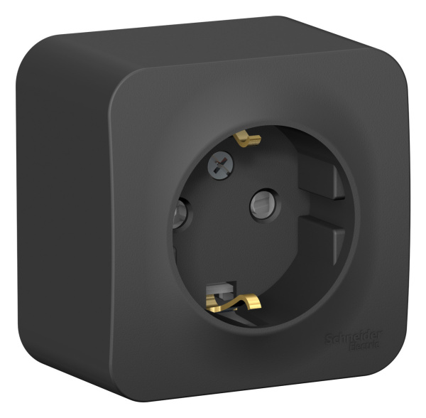 Купить Systeme Electric Blanca наруж Антрацит Розетка с/з со шторками 16А, 250В, изолир. пластина