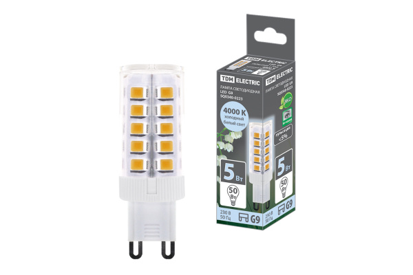 TDM Лампа светодиодная G9-5 Вт-230 В-4000 К, SMD, 16x49 мм SQ0340-0223