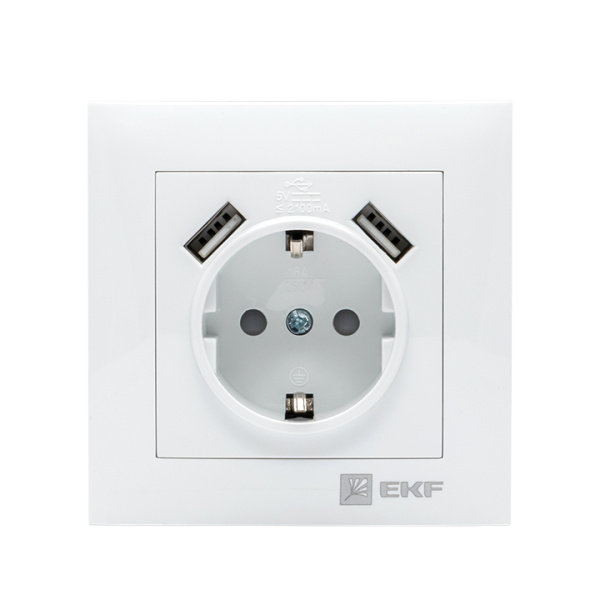 Купить EKF PROxima Валенсия розетка 1-местная с/з 16А белая с защ. штор. с 2 USB 2,1А