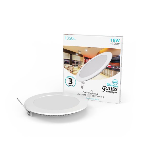 Купить Gauss Светильник Slim круг 18W 1350lm 4000K 180-265V IP20 монтаж Ø210 225*22 LED 939111218