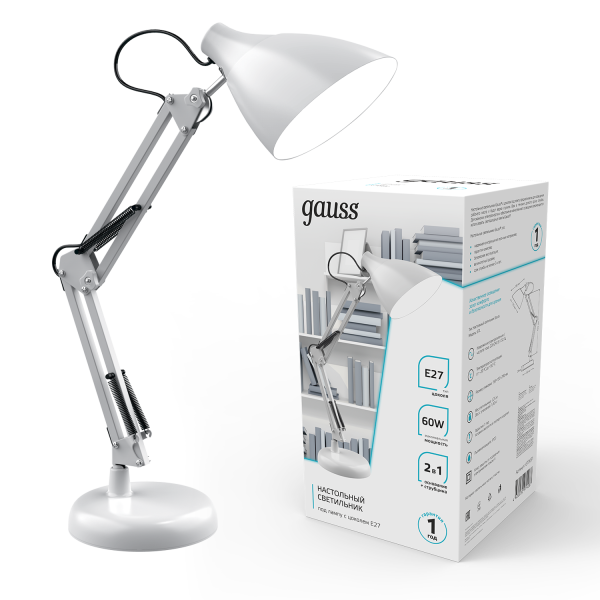 Купить Gauss Светильник настольный модель GTL003 60W 220-240V E27 белый струбцина и основание 1/12 GT0031