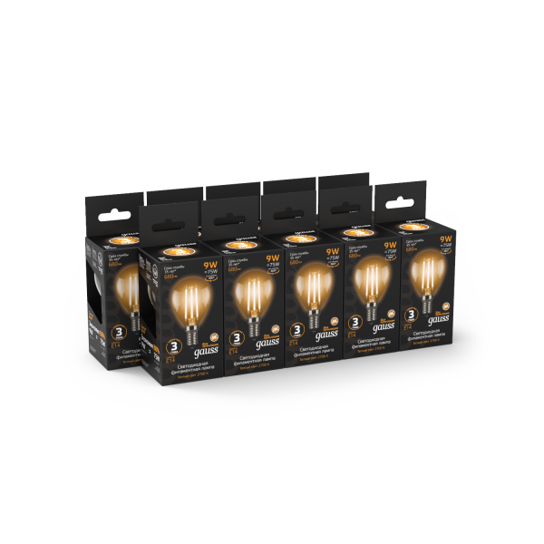 Купить Gauss Лампа Filament Шар 9W 680lm 2700К Е14 LED 105801109