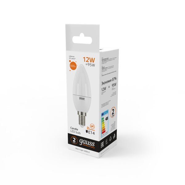Купить Gauss Лампа Elementary Свеча 12W 880lm 3000K Е14 LED 33112