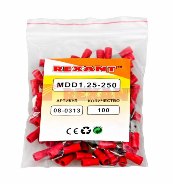 Купить Клемма плоская изолированная штекер - 6.3мм 0.5-1.5мм² (РПи-п 1.5-(6.3)) красный Rexant 08-0313