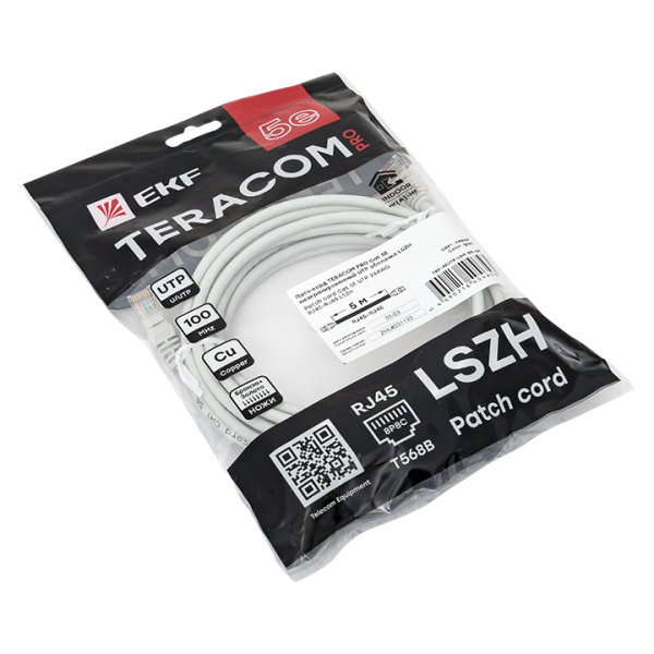 Купить EKF TERACOM PRO Патч-корд Cat.5E неэкранированный UTP оболочка LSZH серый (5,0м)