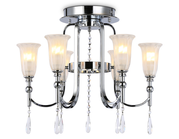 Ambrella Потолочная люстра с хрусталем TR3243/6 CH/FR хром/белый матовый E14*6 max 40W D600*520 Ambrella Потолочная люстра с хрусталем TR3243/6 CH/FR хром/белый матовый E14*6 max 40W D600*520